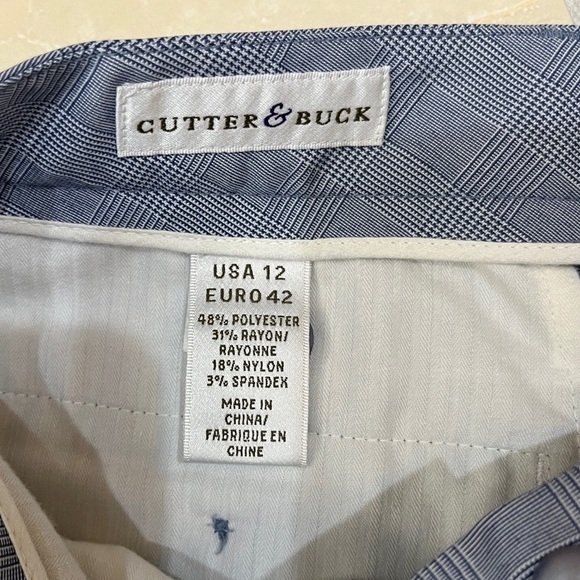 Cutter & Buck Sz 12 Navy Blue Glen Plaid Bermuda Length Golf Shorts High Waist - Picture 5 of 7